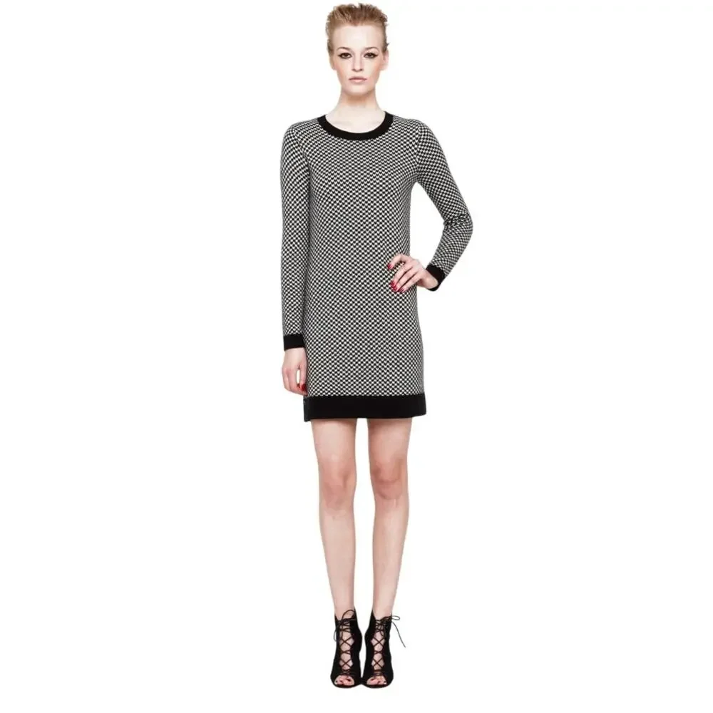 Joie xs black white cashmere sweater wool herringbone academia goth steampunk - Picture 2 of 11